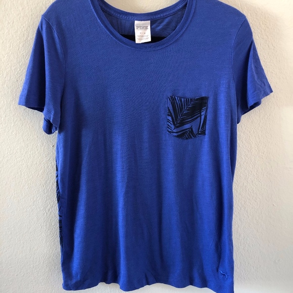 VS PINK Crew Neck Palm Leaf Pocket Tee - Picture 1 of 4